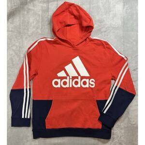 Adidas Kids Pullover Sweatshirt Hoodie Large 14/16 Red Navy Blue White Spellout